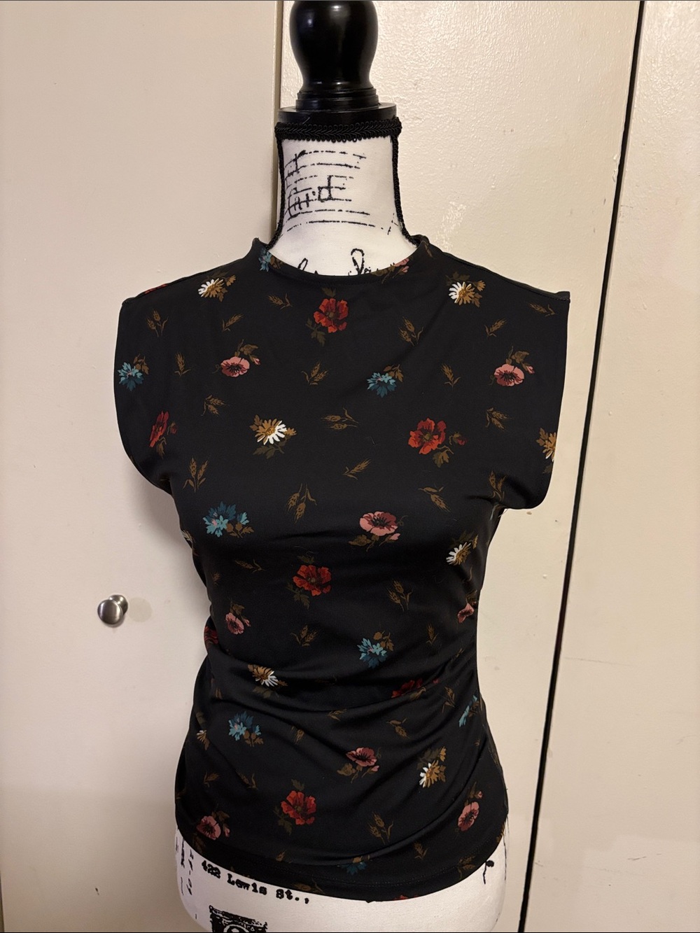 Anthropologie Black Floral Cap-Sleeve Tee